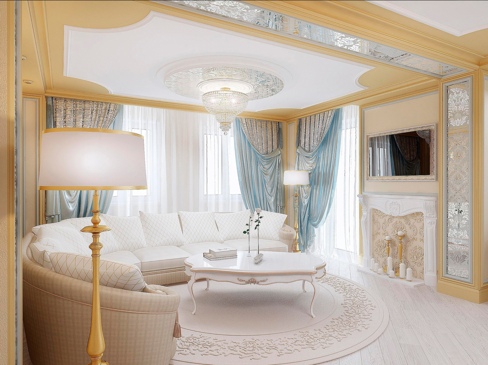 Классический интерьер с элементами греческого стиля