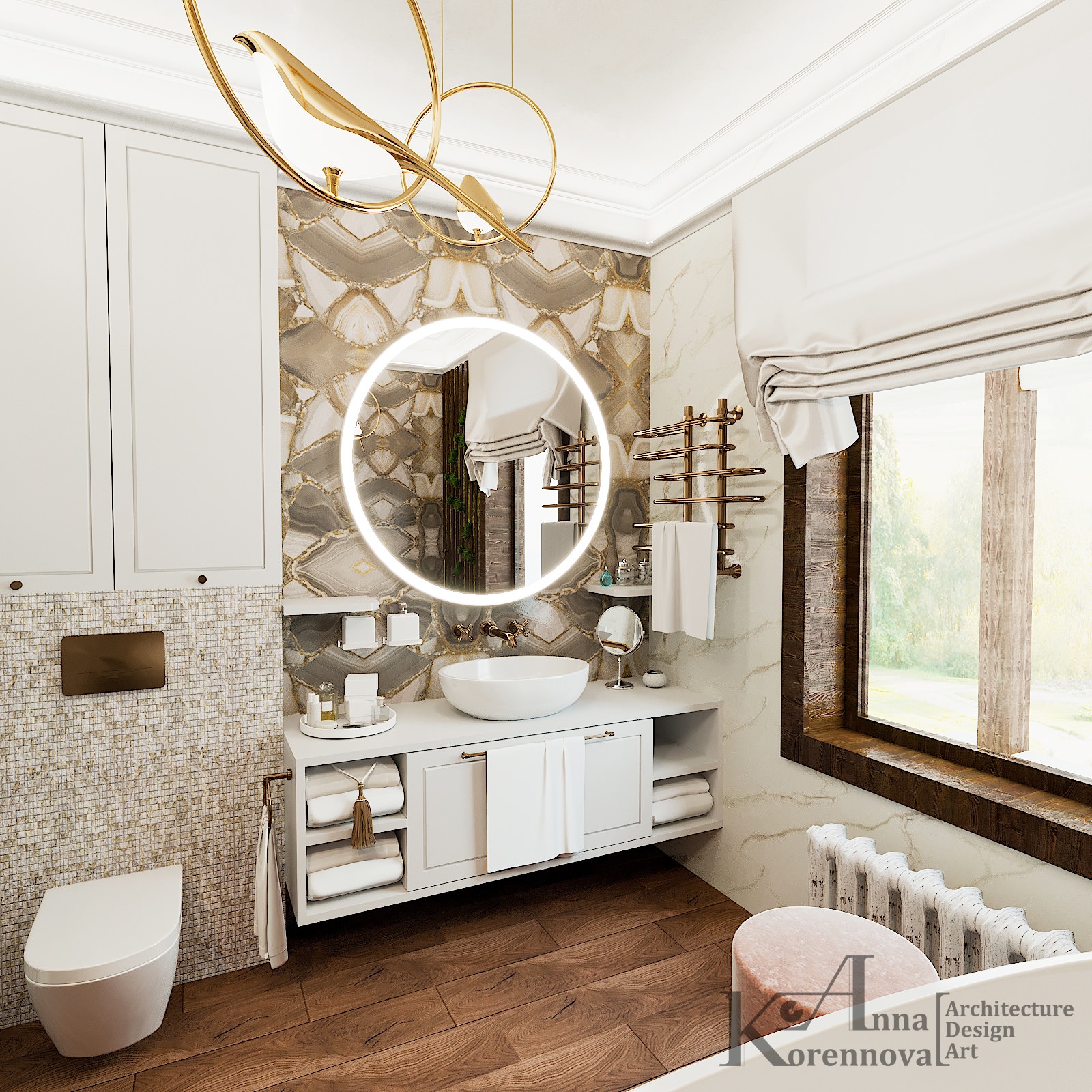 Ванная комната в проекте коттеджа "Дом у реки"