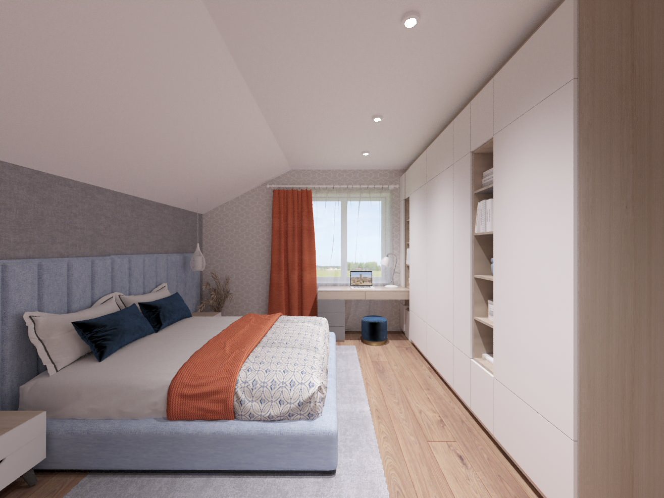 Спальня с мансардным потолком