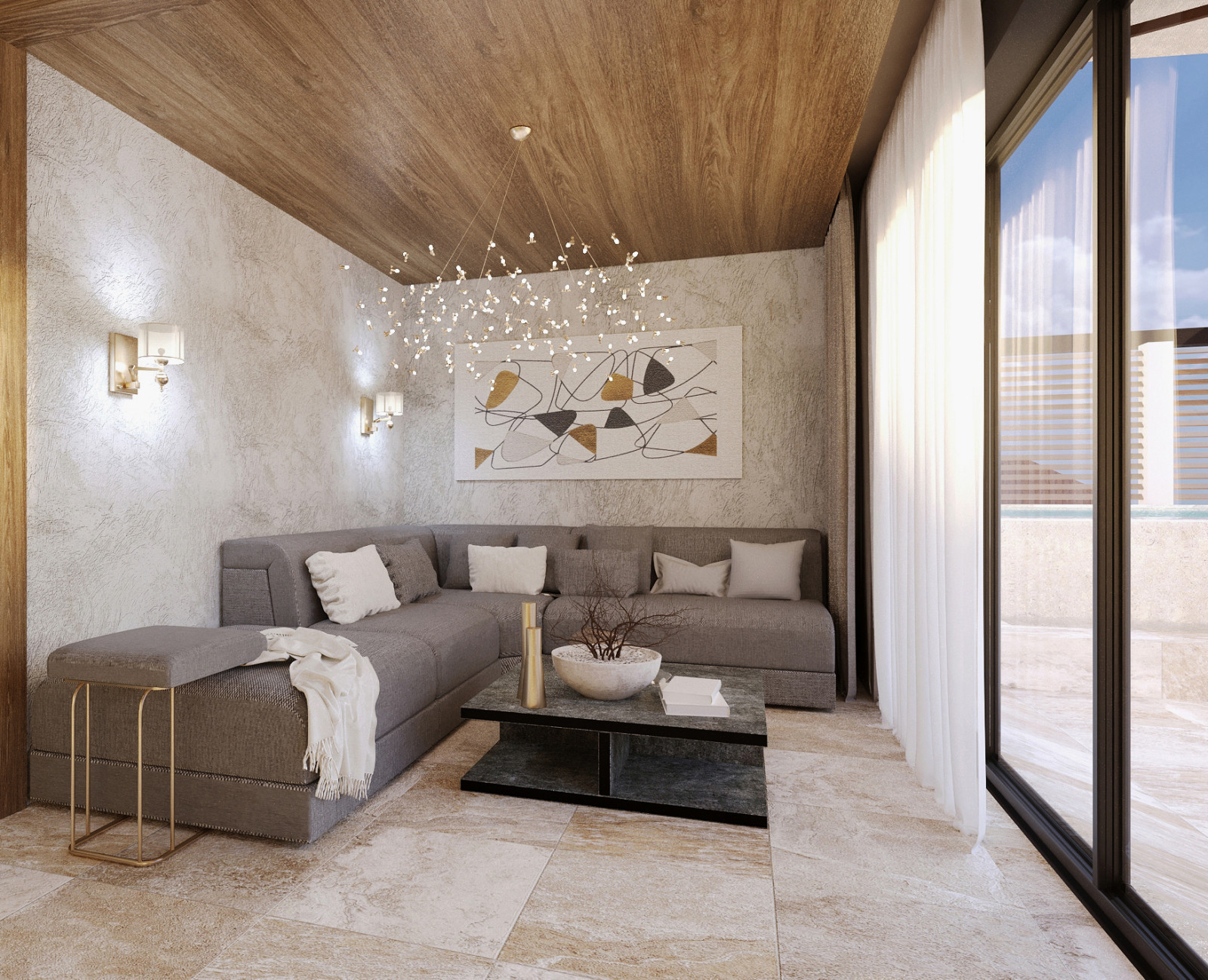 Проект интерьера террасы с камином