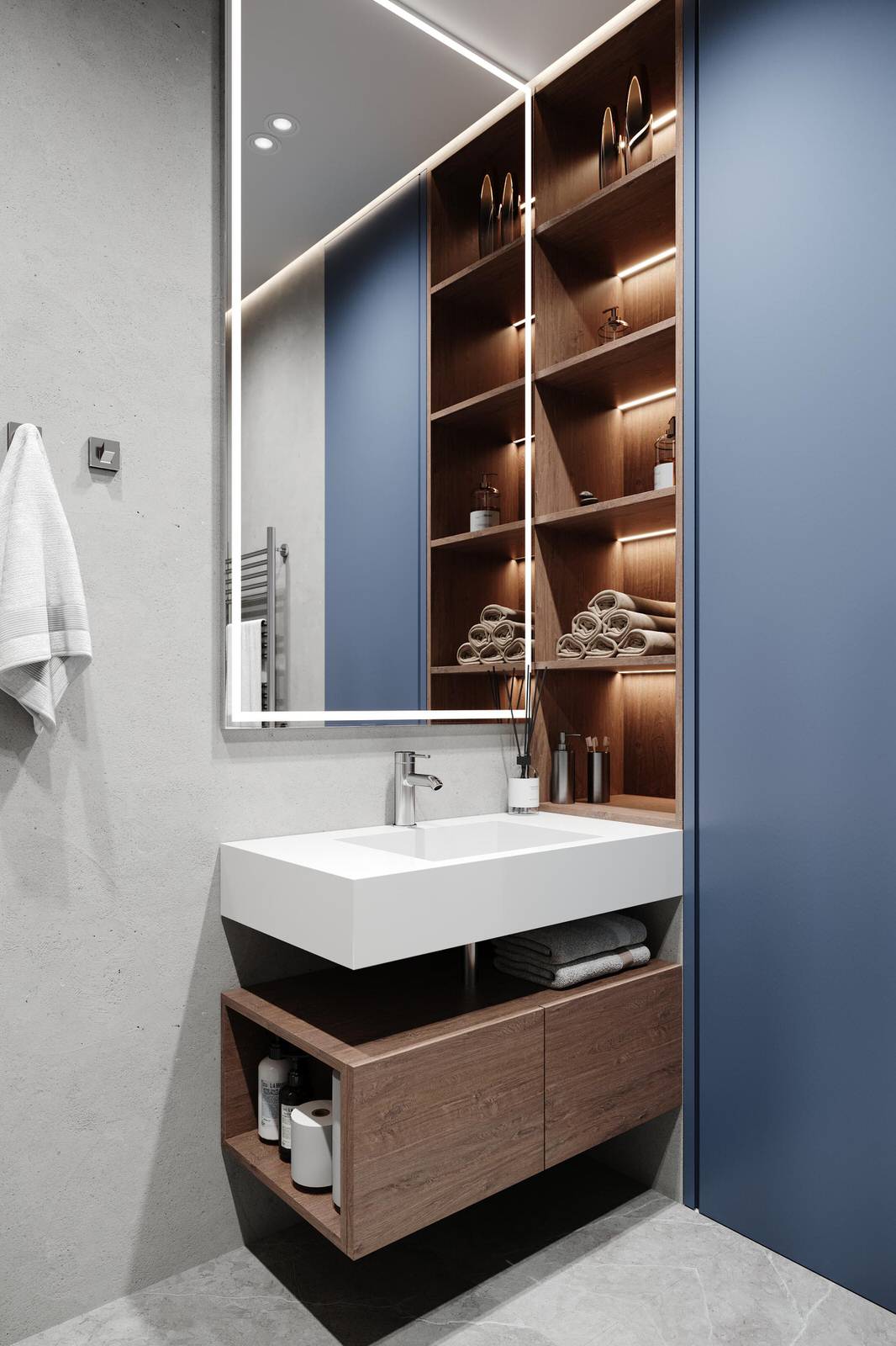 Современный стиль с синими акцентами в дизайне интерьера квартиры в ЖК "Цивилиза