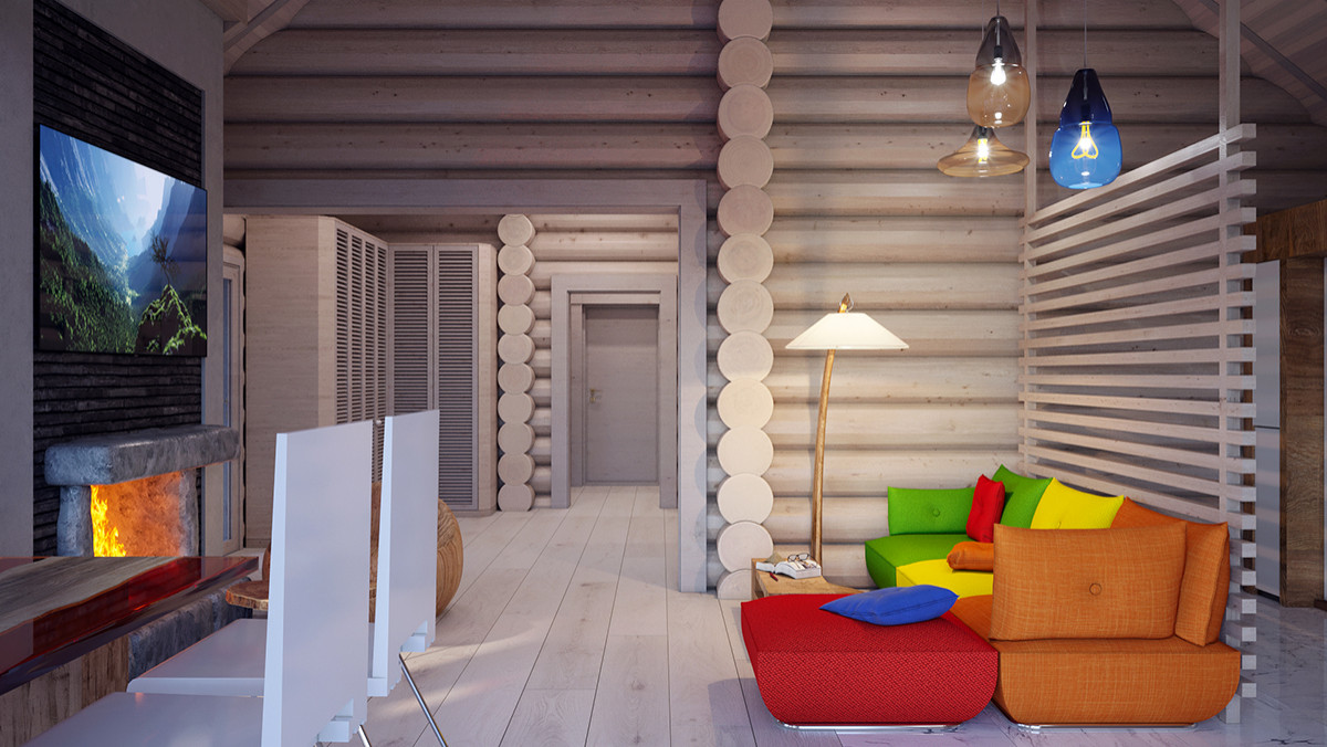 Интерьер дома в срубе