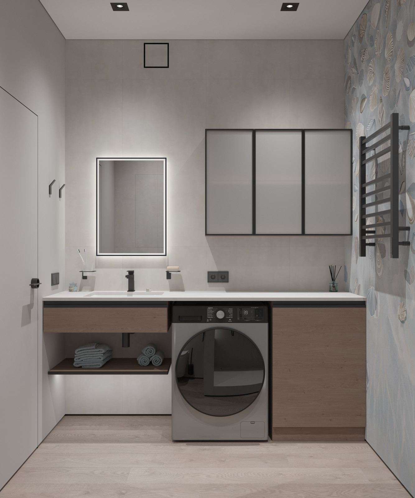 Современный сан.узел с обоями