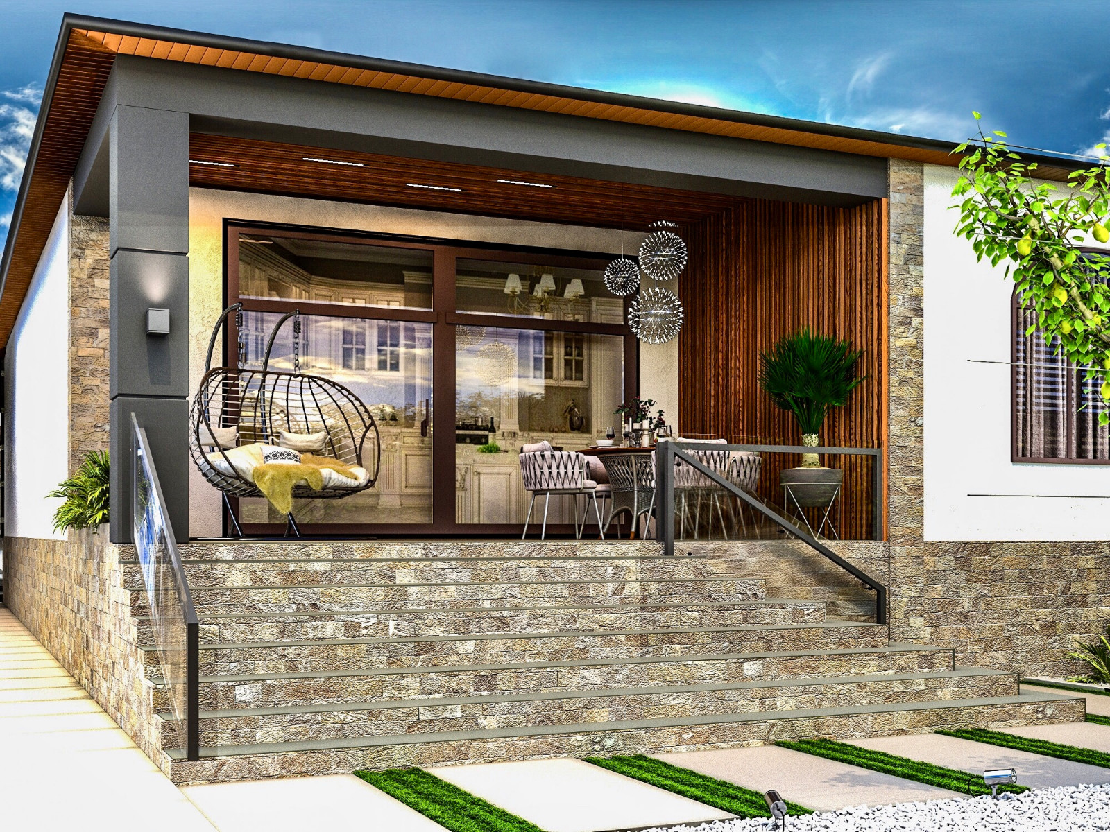 Благоустройство двора частного дома 250кв м