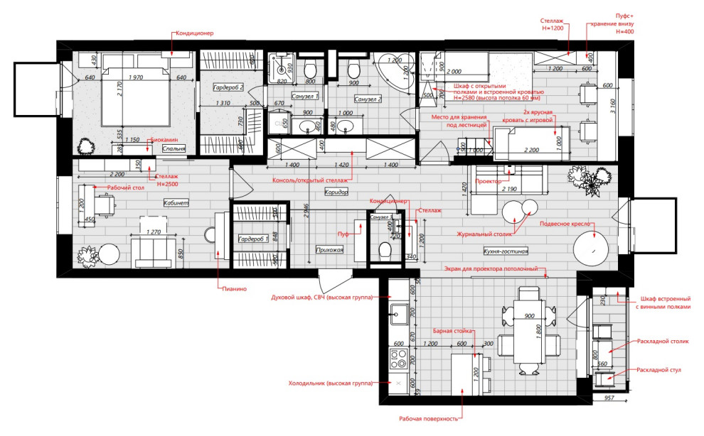 Проект 3к квартиры