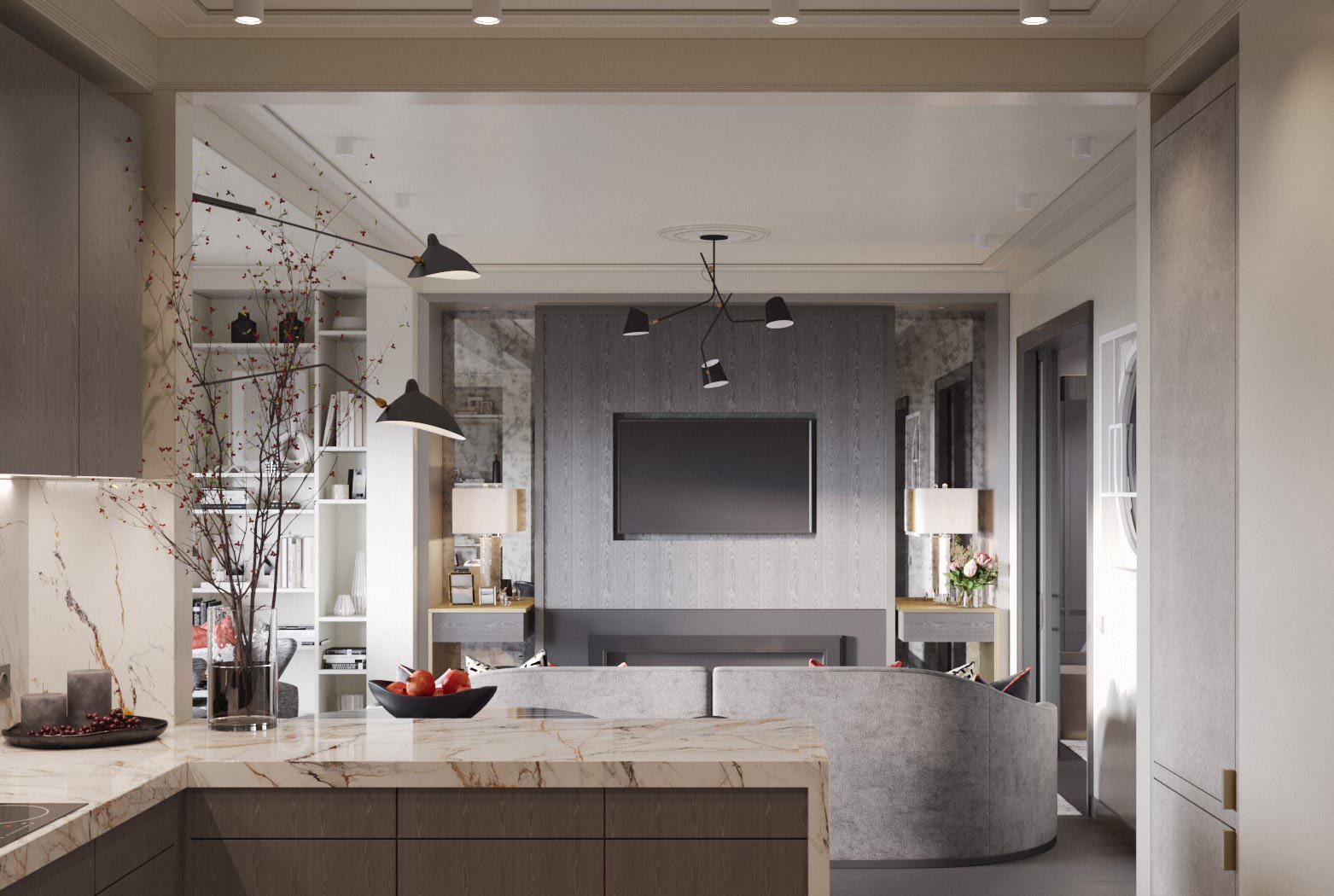 Монохромный интерьер с яркими акцентами