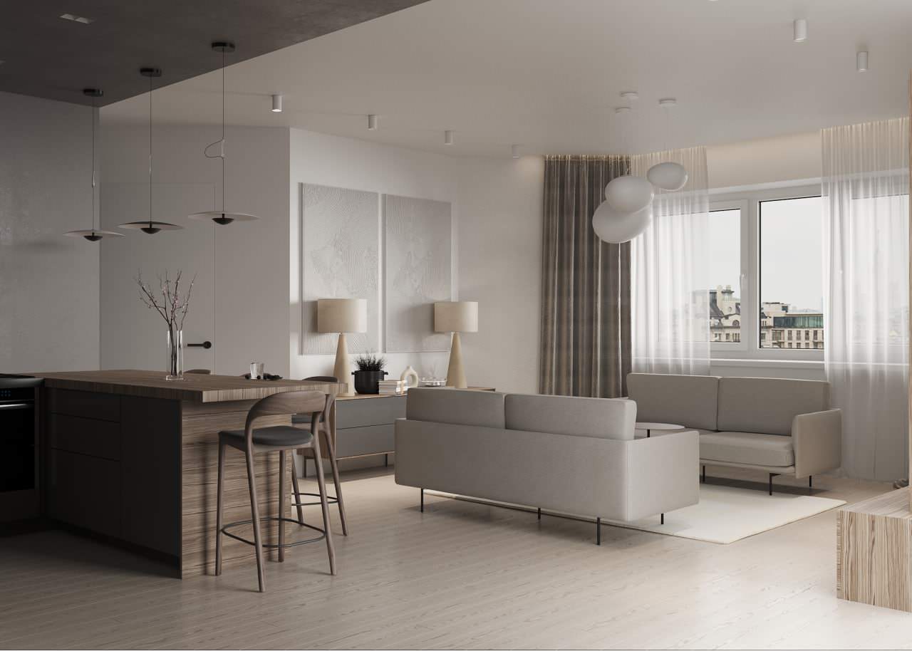 Гостиная в трехкомнатной квартире в Москве, м. Войковская