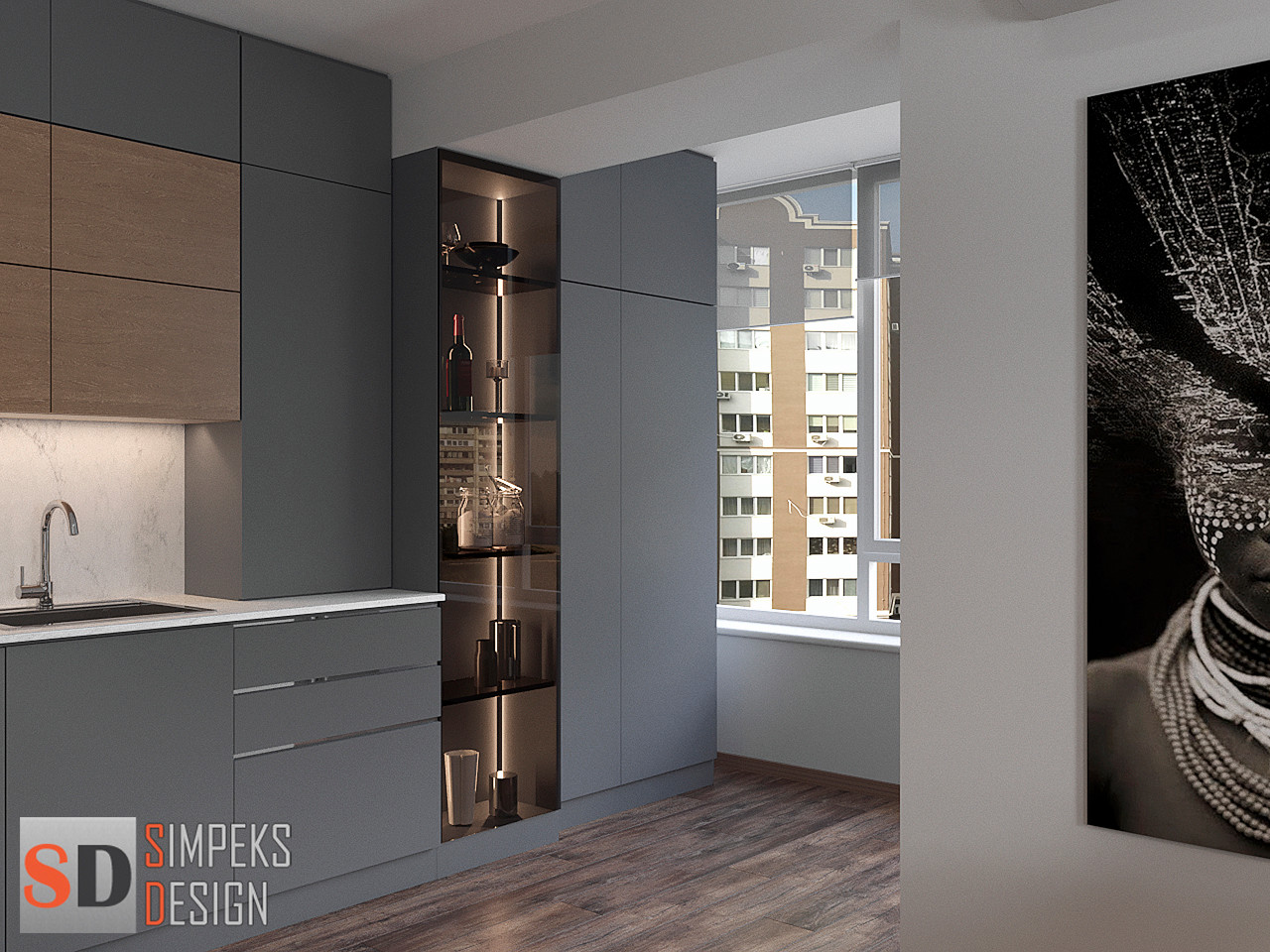 Glass showcase in the kitchen