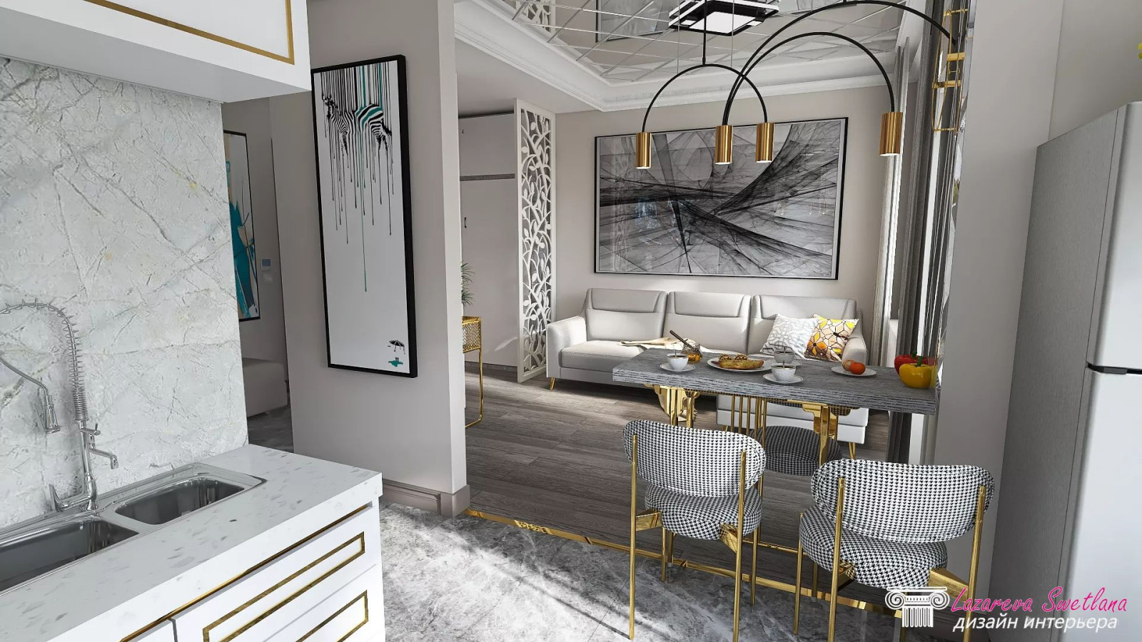 Визуализация дизайна  интерьера квартиры-студии