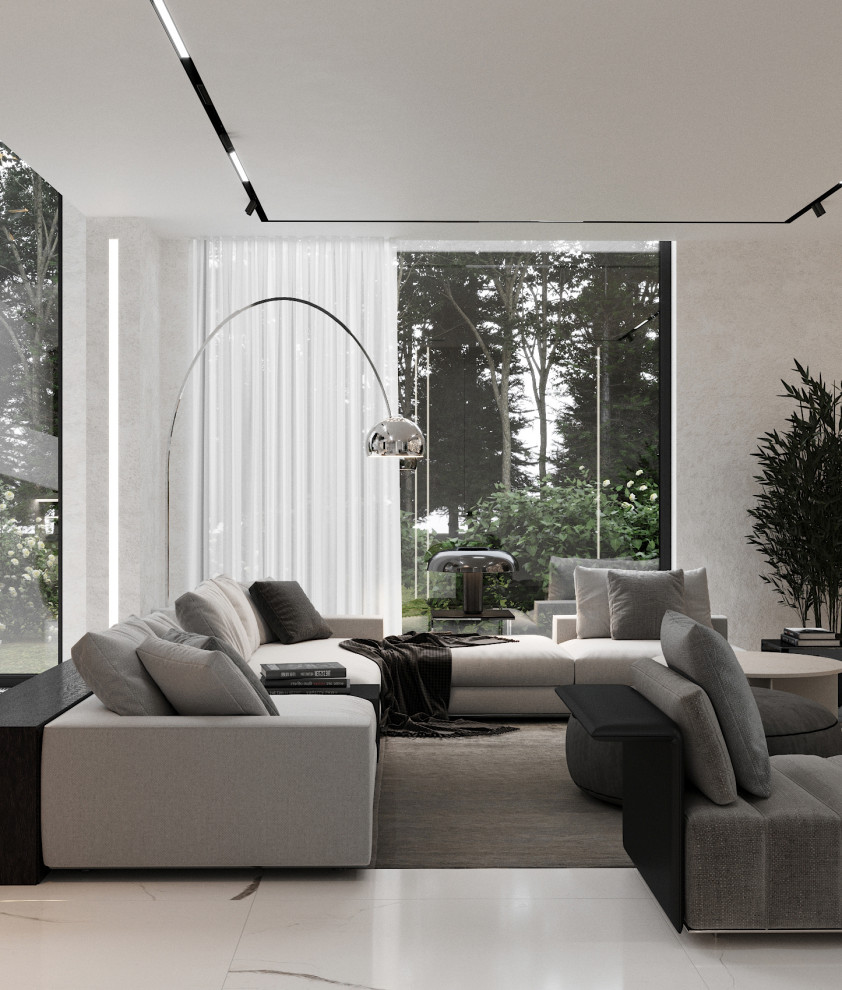 Минималистичная гостиная в современном доме.