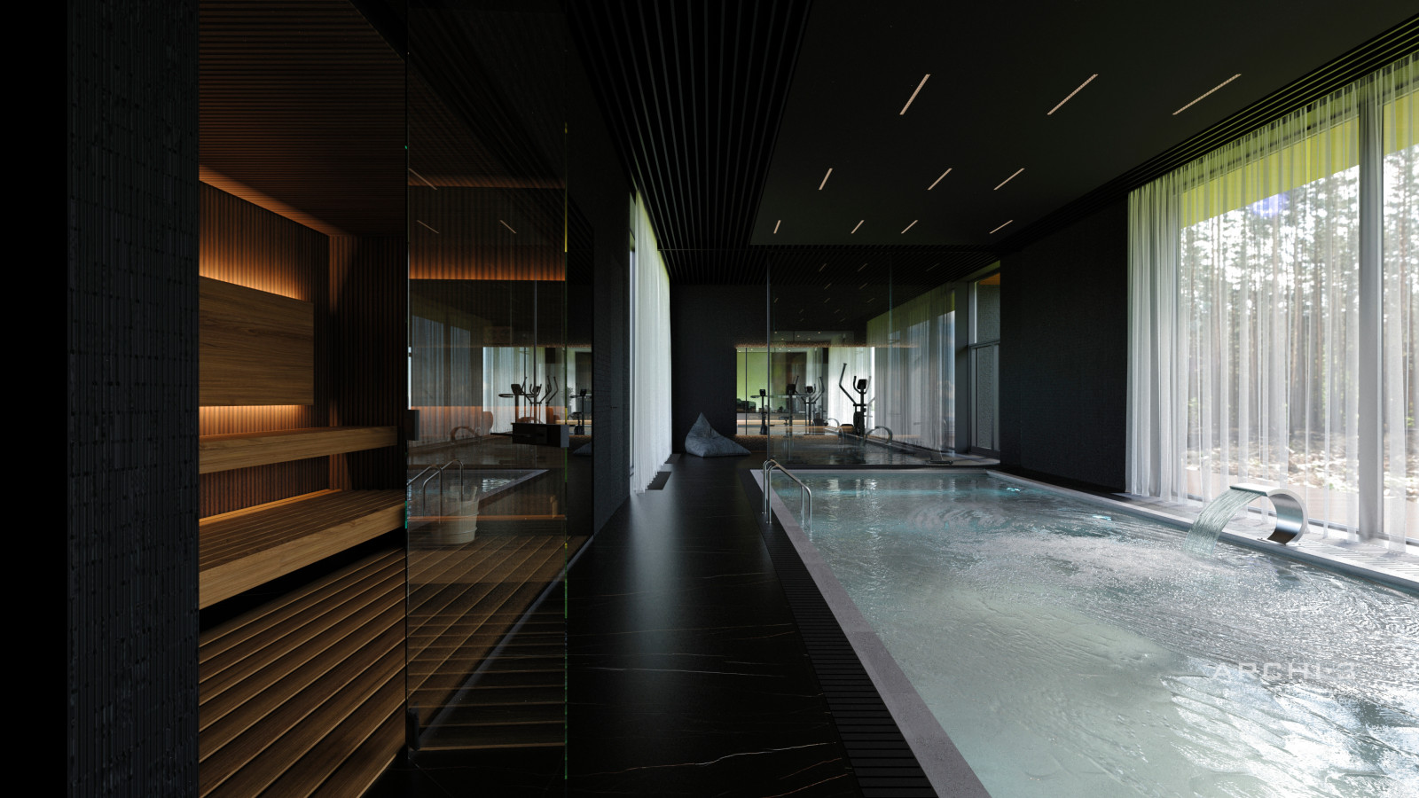 Интерьеры виллы под Тулой. Бассейн.