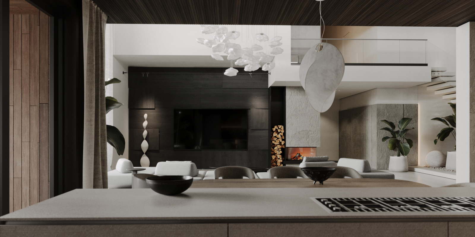 Кухня-гостиная в проекте загородного дома The CUBE