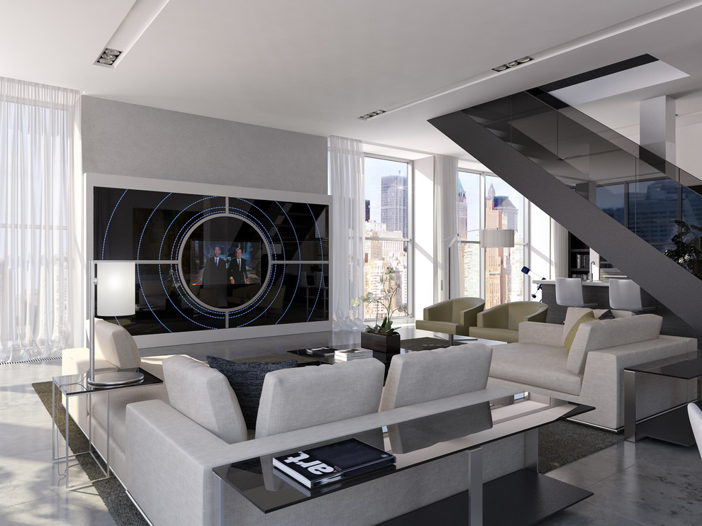 Апартаменты в Нью-Йорке, гостиная, вид на ТВ