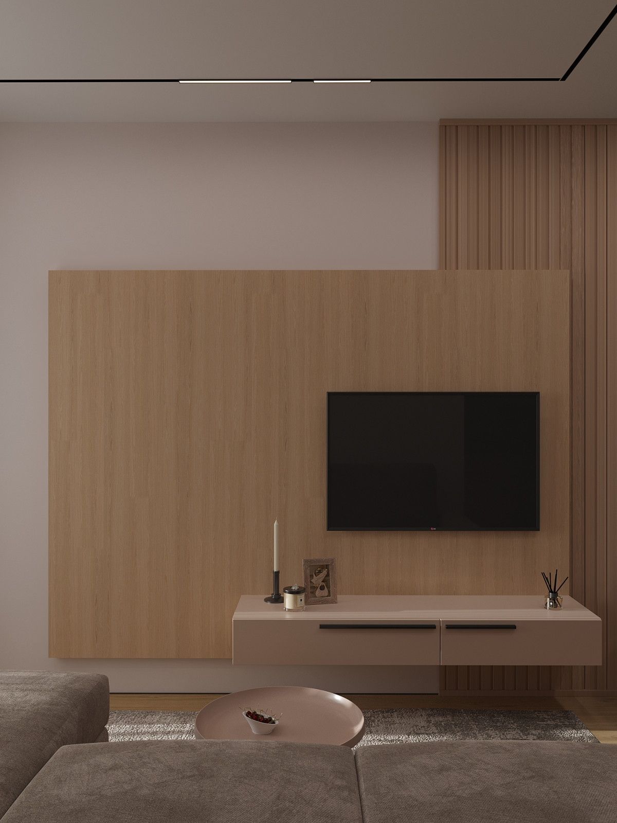 Уютная кухня-гостиная с дневным  сценарием освещения