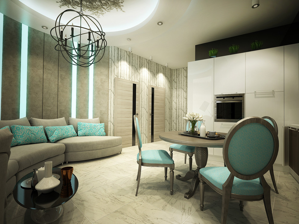 Обложка проекта: гостиная -кухня без окна