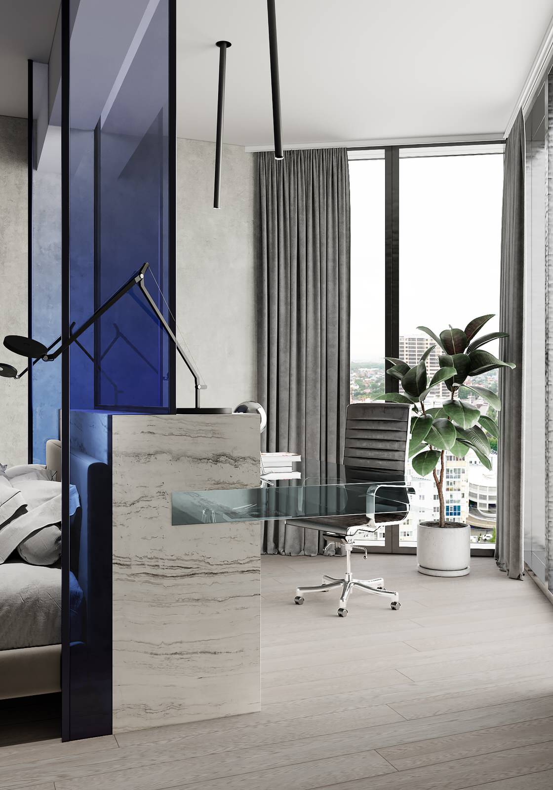 Спальня в современном стиле и темных тонах