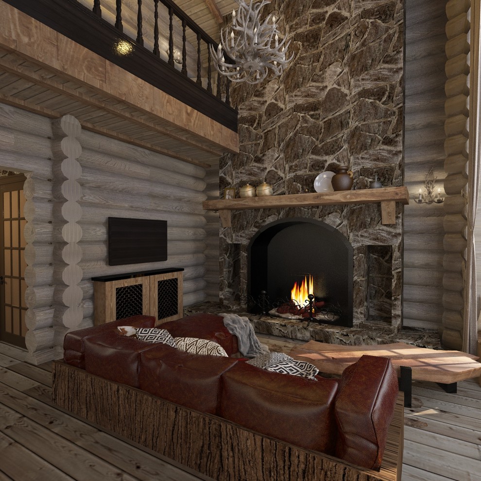 Интерьер дома из сруба в стиле шале (первый этаж)