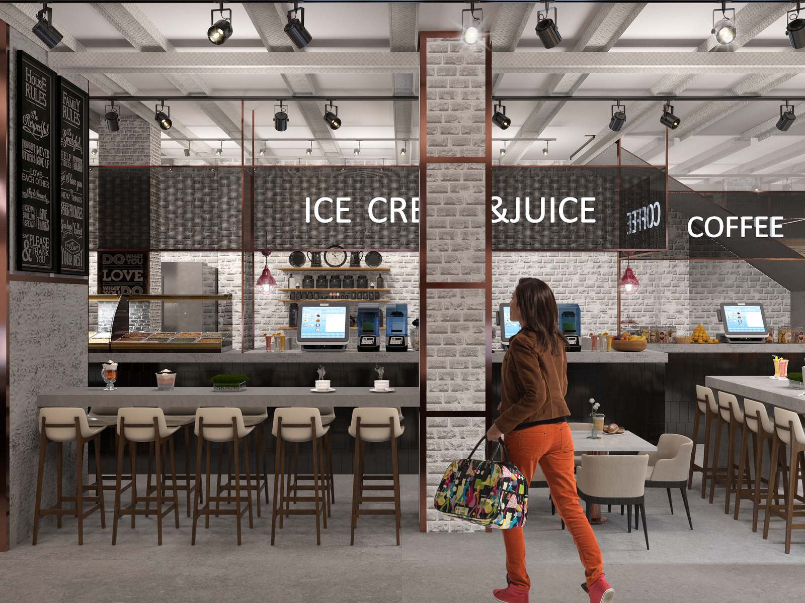 Interior visualisation of food court Manor of Food in the center of Moscow
