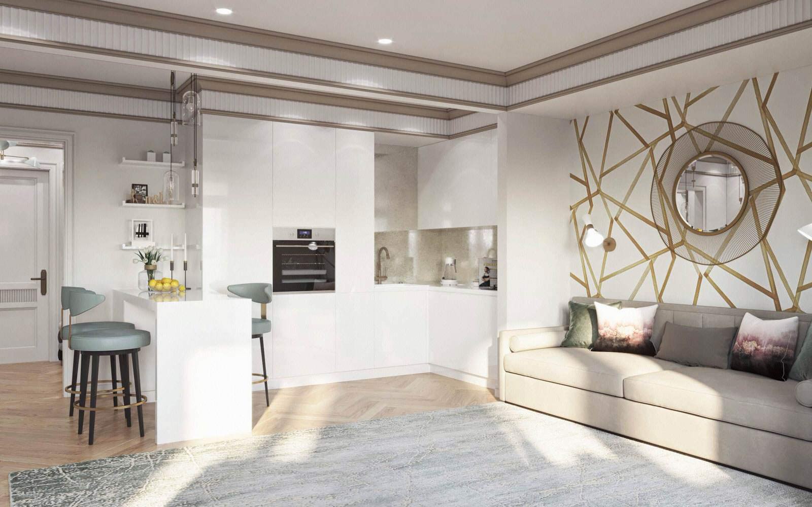 Дизайн интерьера квартиры-студии для современной модной девушки