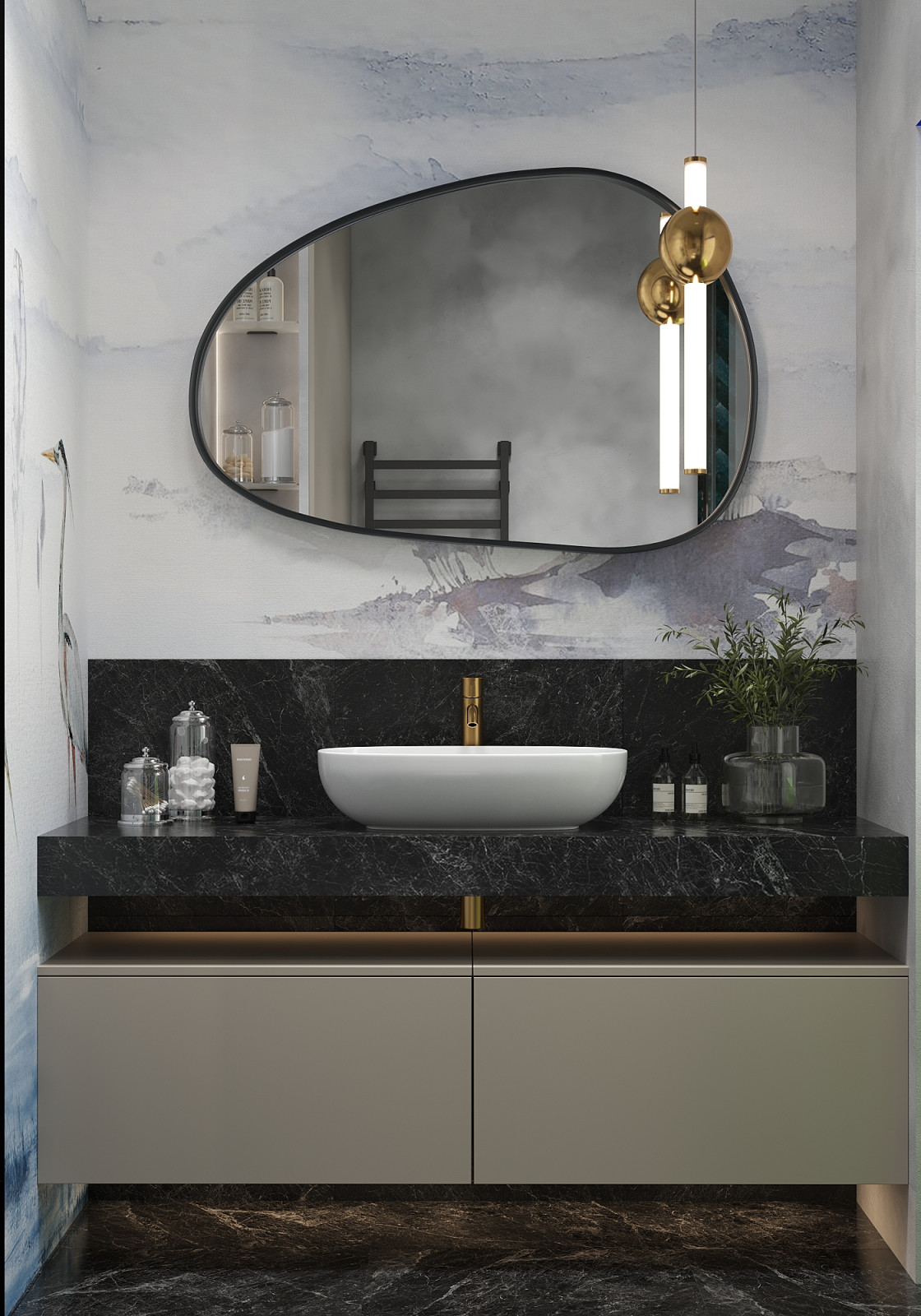 Ванная с цаплями