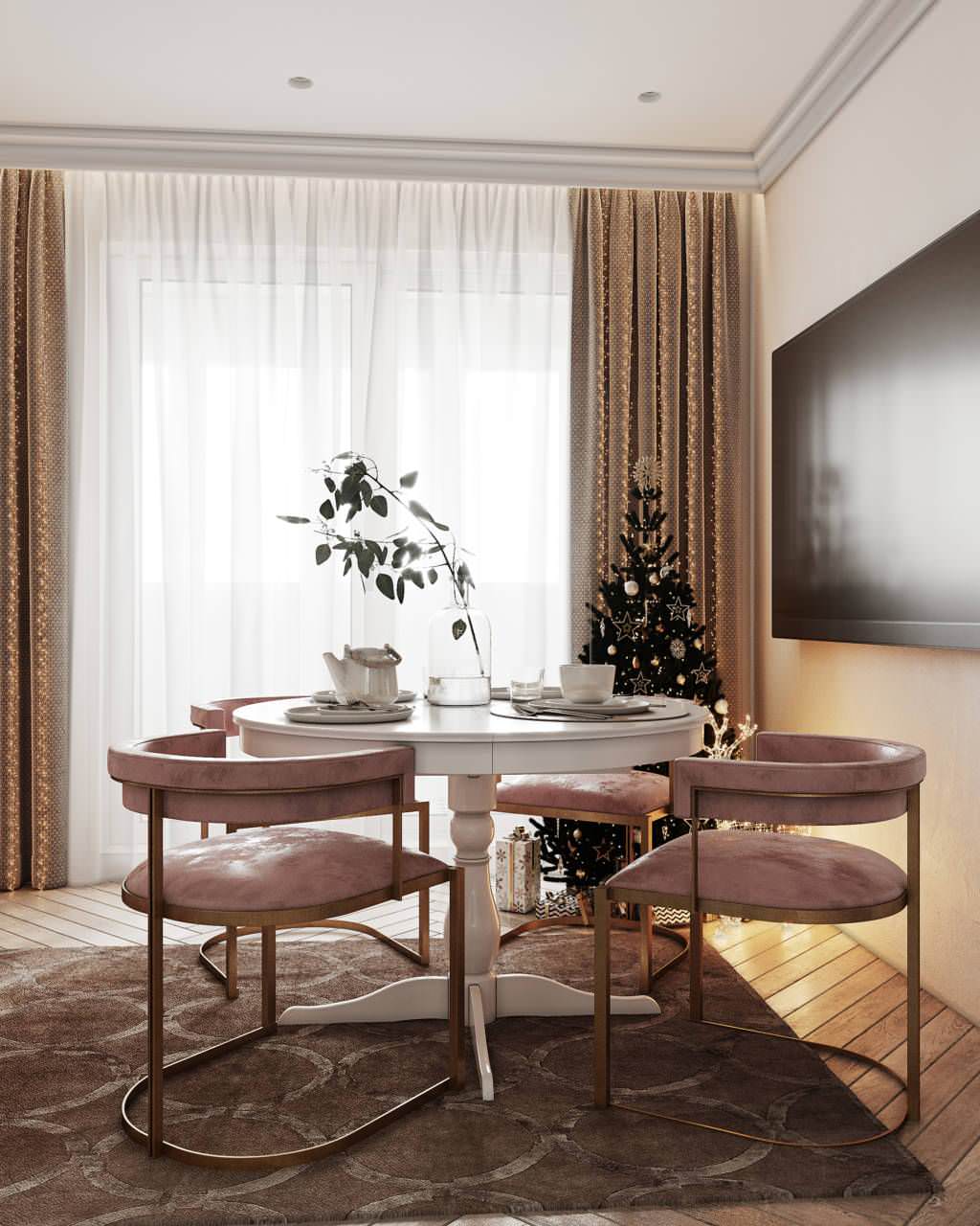 Gray-pink interior. Apartment in St. Petersburg in the neoclassical style