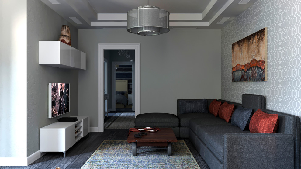 Гостиная в серых тонах.