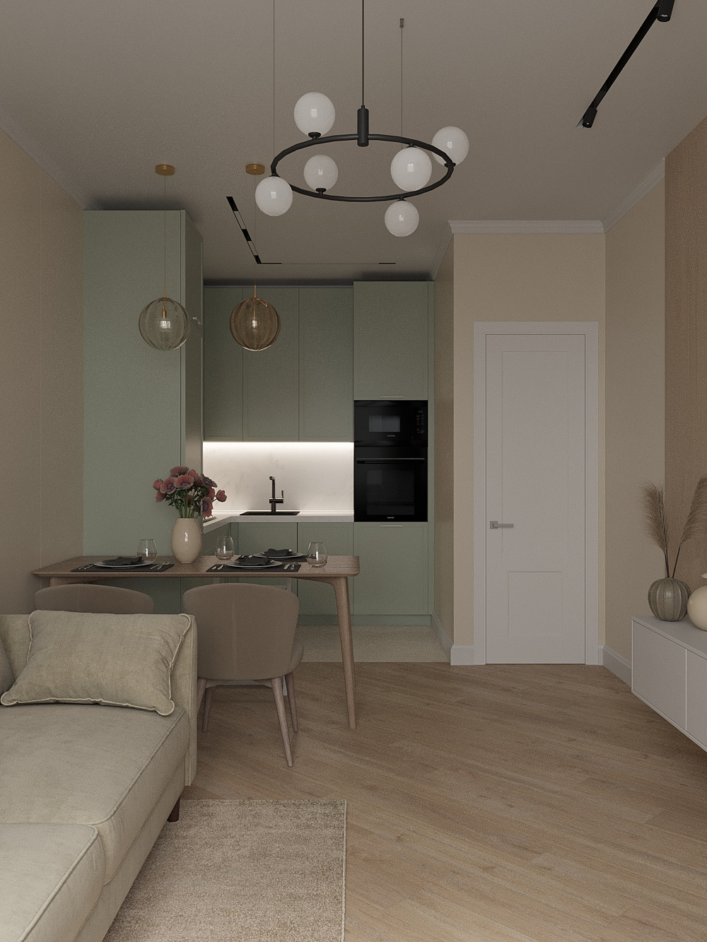 Кухня-гостиная в натуральных тонах