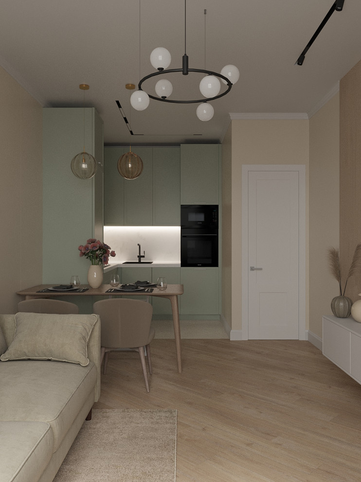 Кухня-гостиная в натуральных тонах