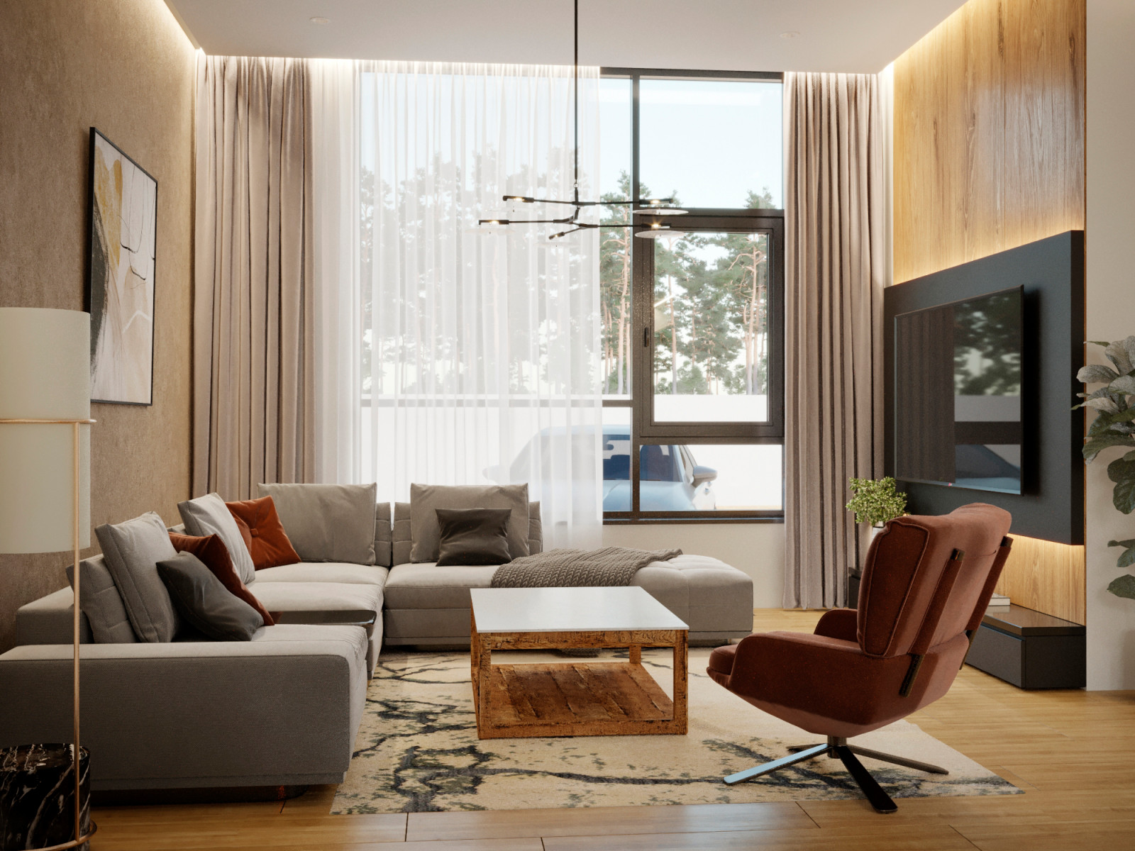 Kitchen & Living Room Rendering