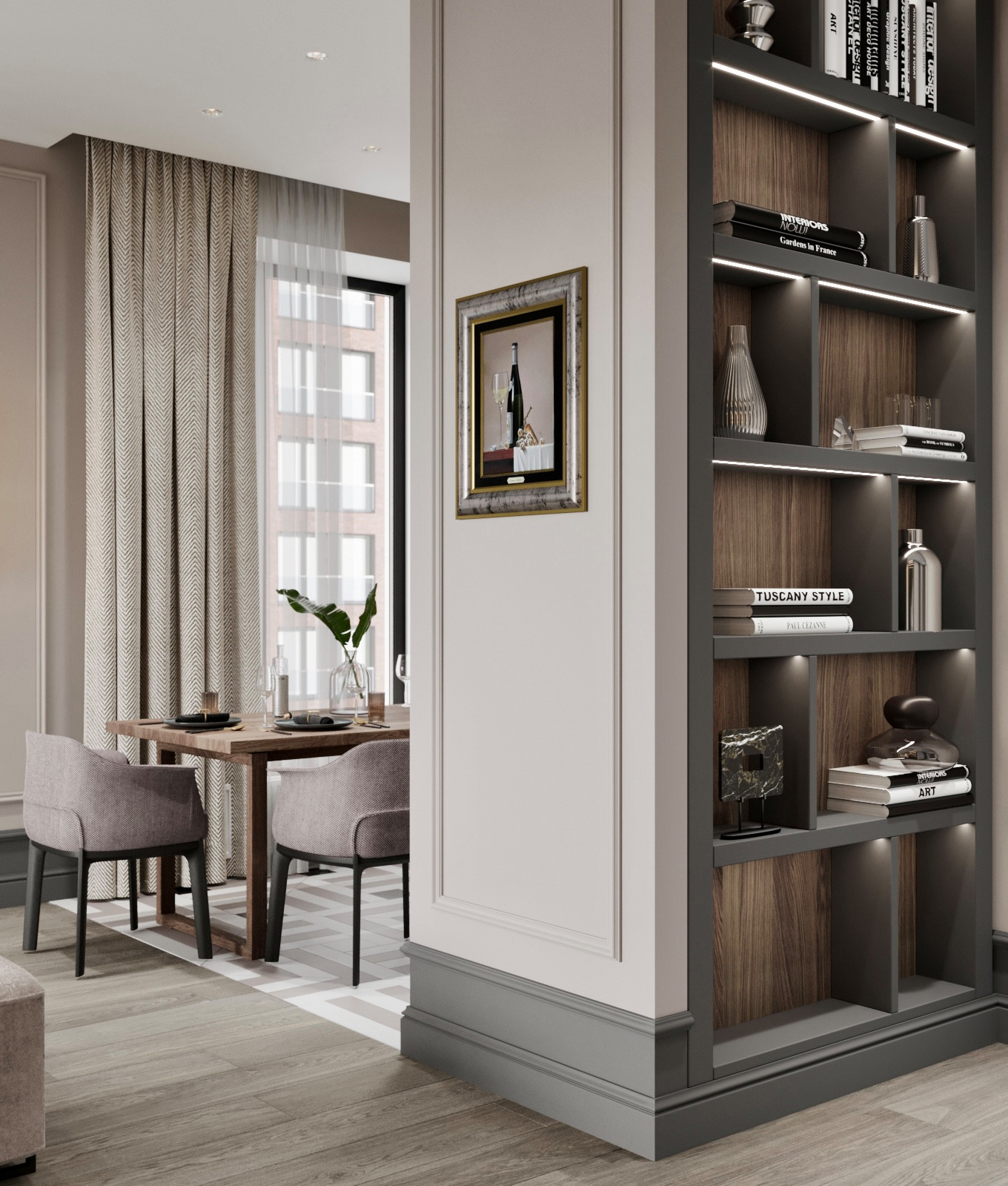 Элегантный интерьер в серо-зеленых оттенках