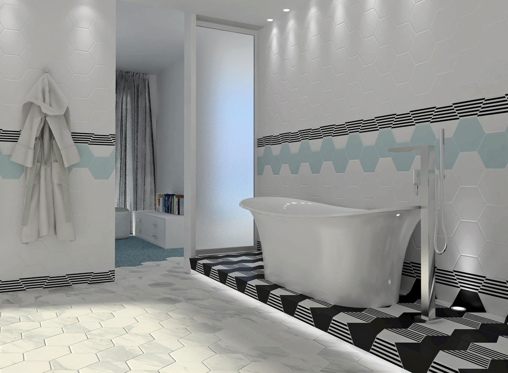 ванная комната с плиткой ЛИНЬЯНО и БУРАНЕЛЛИ от KERAMA MARAZZI