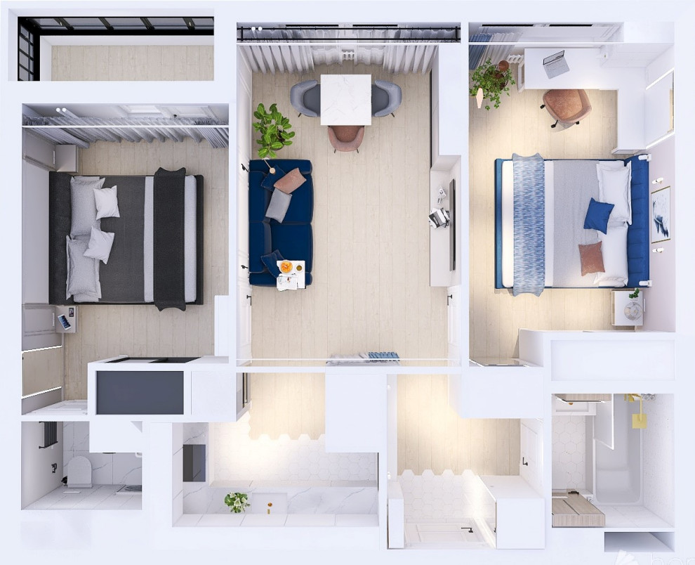 Обложка проекта: Планировочное решение квартиры 57 кв. м. ЖК Цвета Радуги