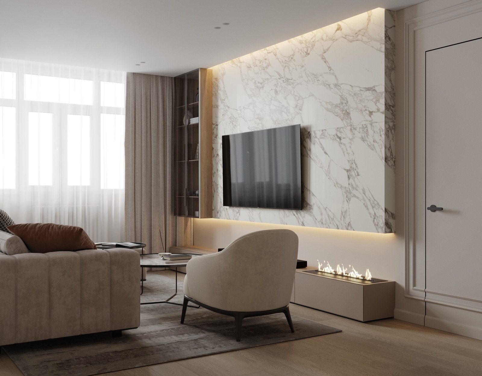 Сокол, 100кв.м. нежный интерьер в бежевых тонах