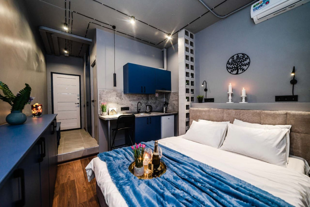 МИНИ Отели ЖК ОТРАЖЕНИЕ синий + бетон