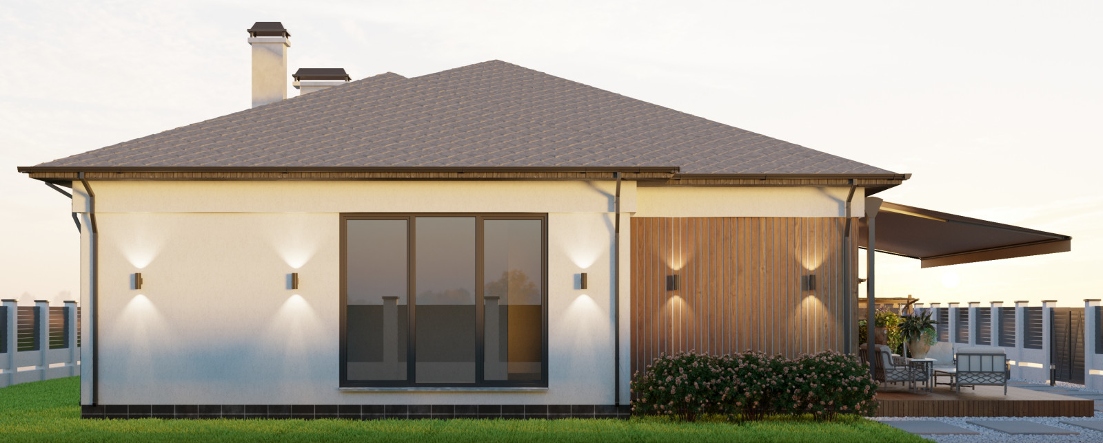 Современный одноэтажный дом 261м2