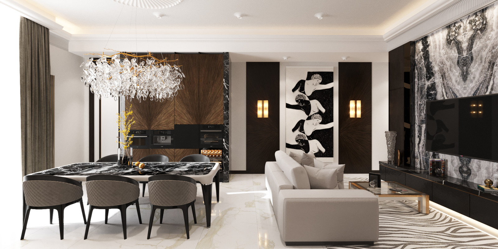 Трехкомнатная квартира в сдержанном Ар-Деко.