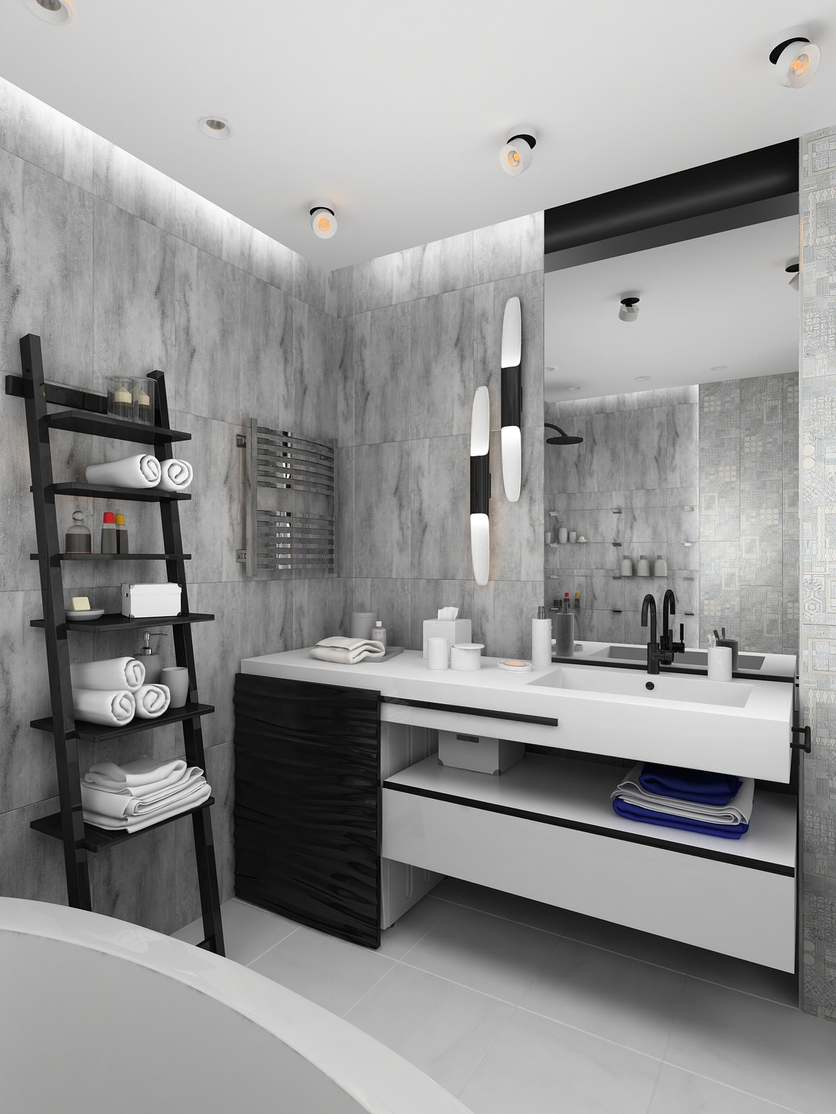 Аскетичный и женственный, лаконичный и смелый интерьер квартиры в трех уровнях