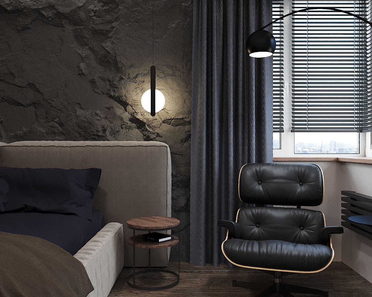 спальня в современном стиле со "скалой"