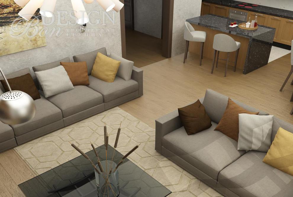 Интерьер частного дома в г.Выборге с видом на залив. Кухня-гостиная.