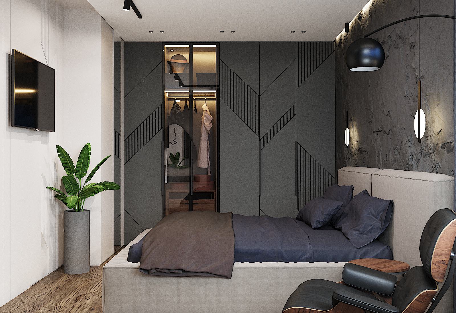 спальня в современном стиле со "скалой"