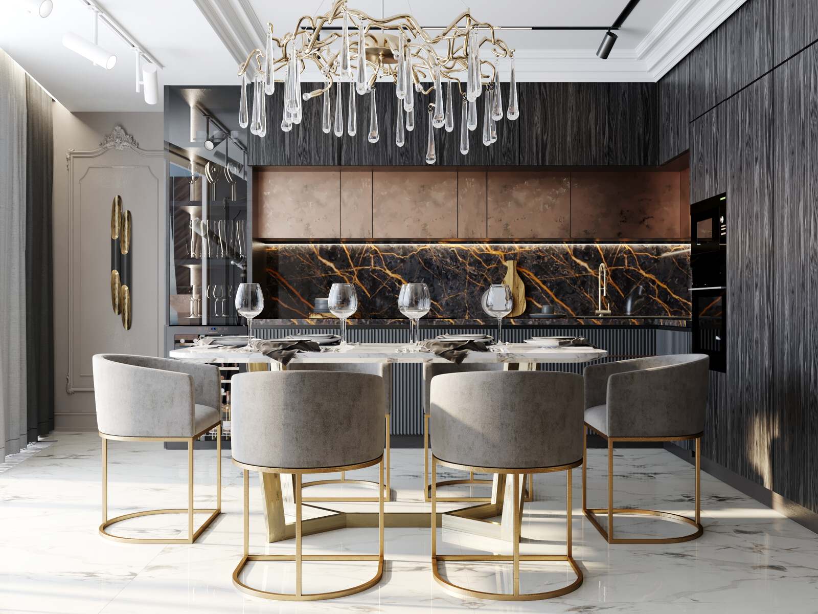 Эклектичная кухня-гостиная