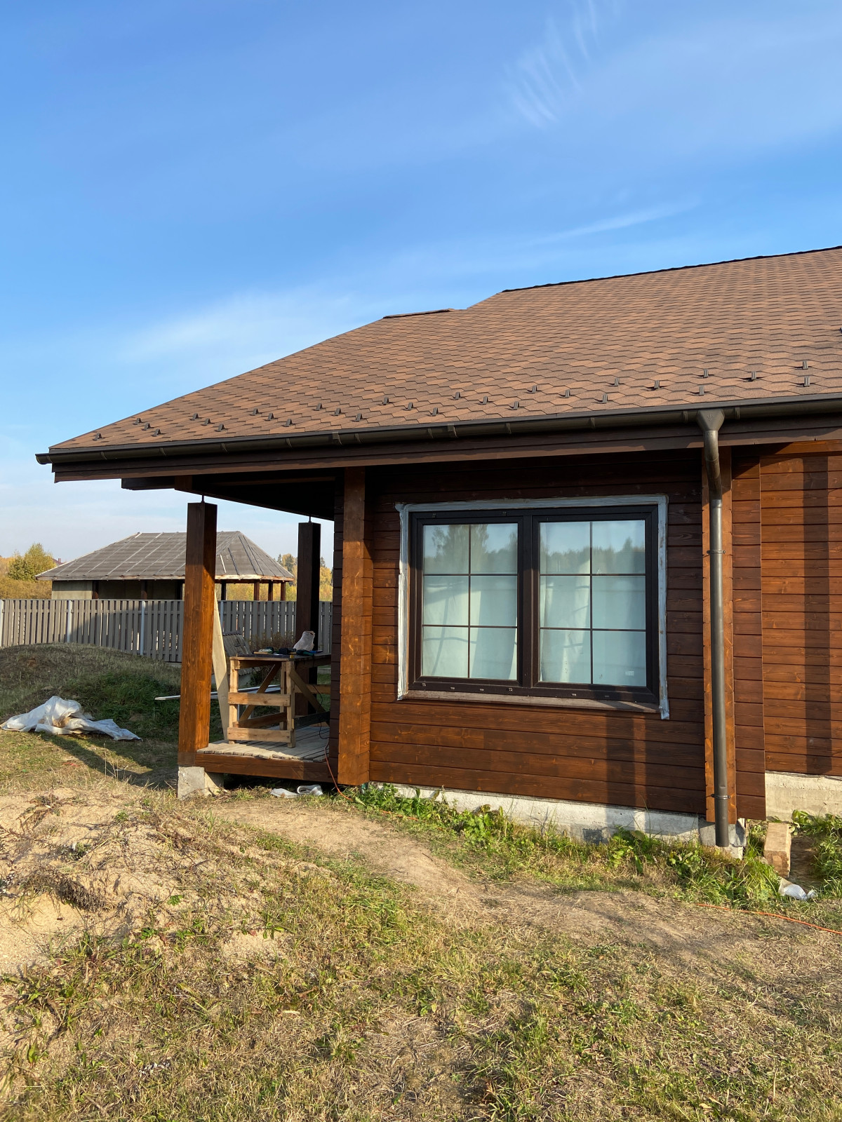 Обложка проекта: Покраска фасада ( обновление) из клееного бруса в КП "Озёрный край".