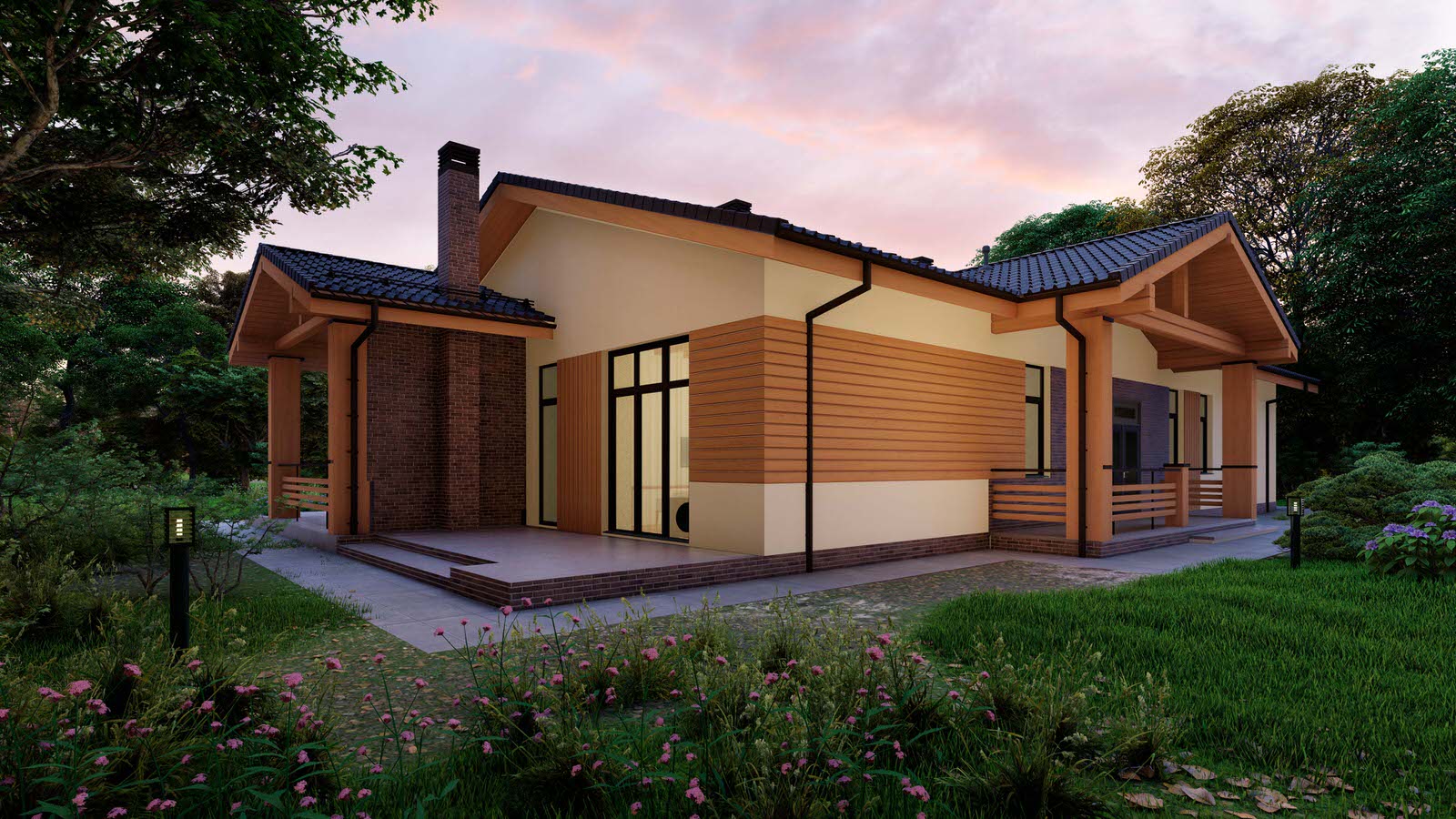 Одноэтажный загородный дом