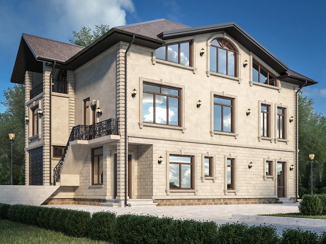 Фасад домовладения облицованный натуральным дагестанским камнем