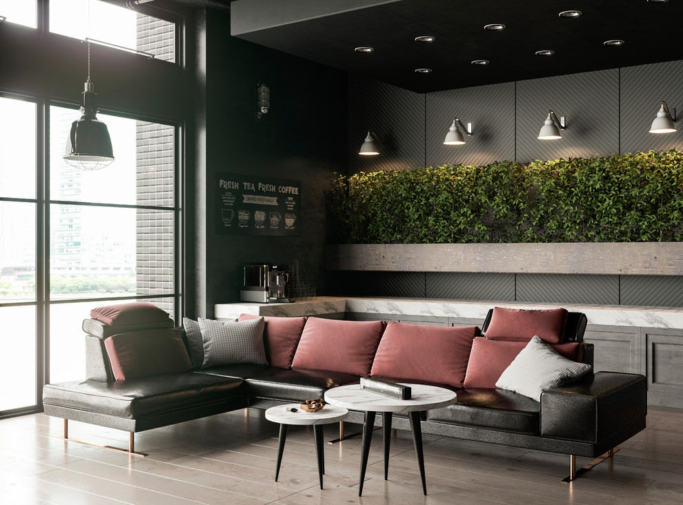 Обложка проекта: Визуализация дивана в зоне отдыха холла офисного помещения.