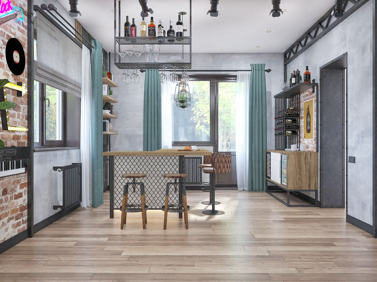 Гостиная в лофт-стиле