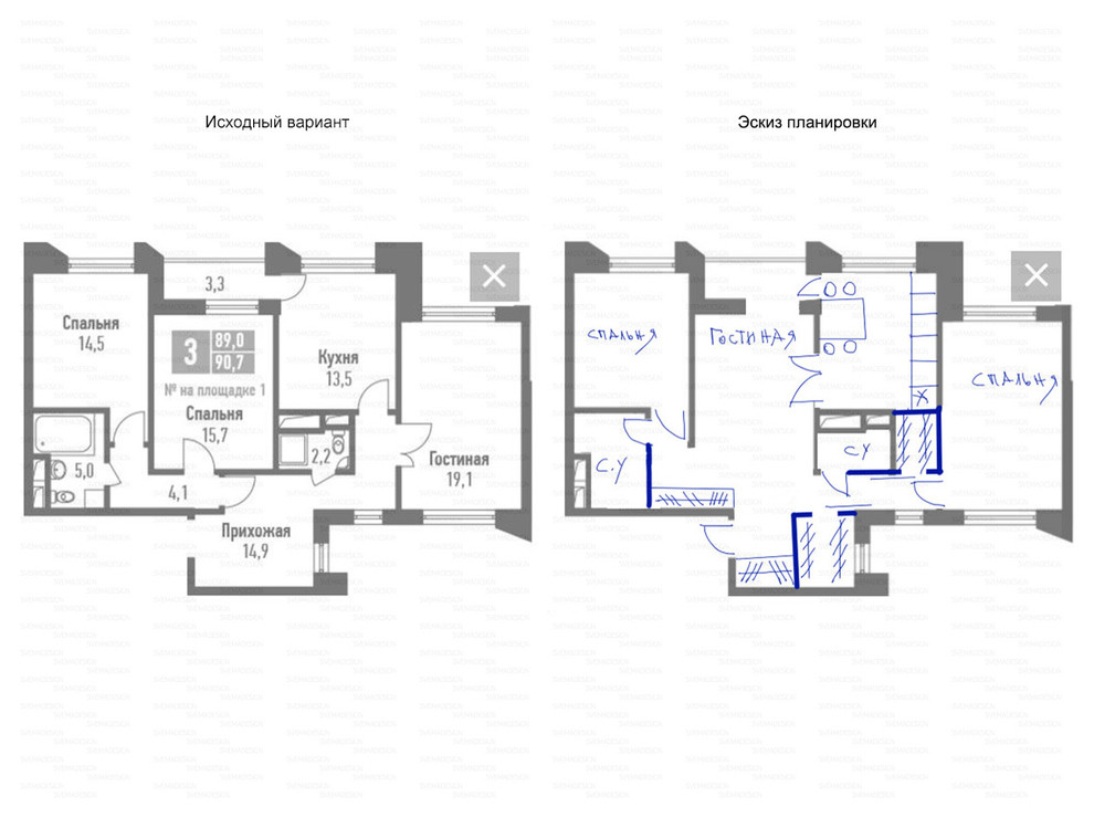 Идеи перепланировки для многокомнатных квартир