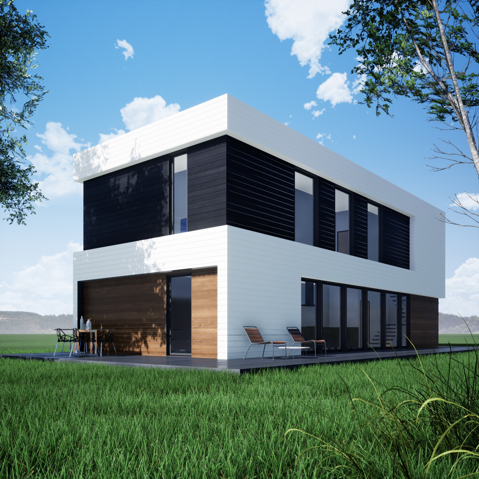 Обложка проекта: Каркасный дом с плоской кровлей, 150 м.кв.