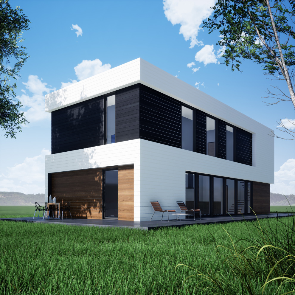 Обложка проекта: Каркасный дом с плоской кровлей, 150 м.кв.