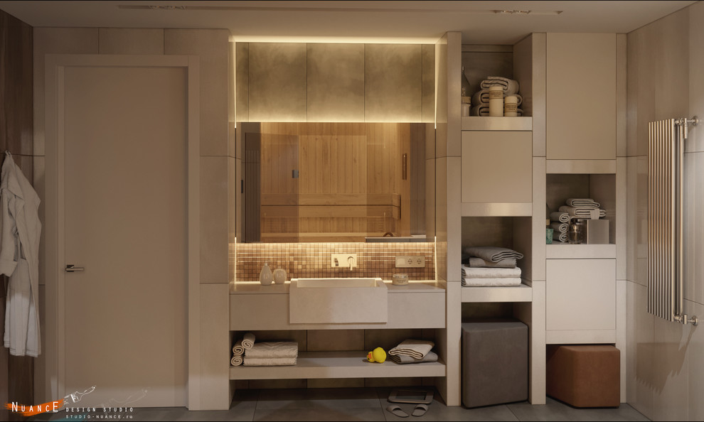 Ванная комната с сухой сауной в частной резиденции